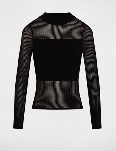 Pull ajouré col montant noir femme