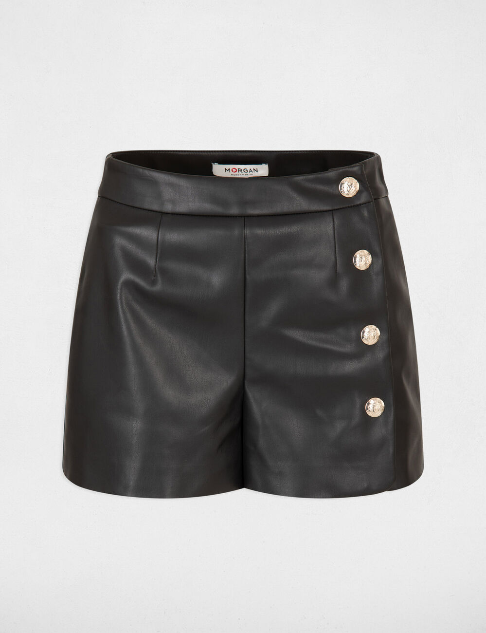 Oversized imitatieleren short met knopen zwart vrouw