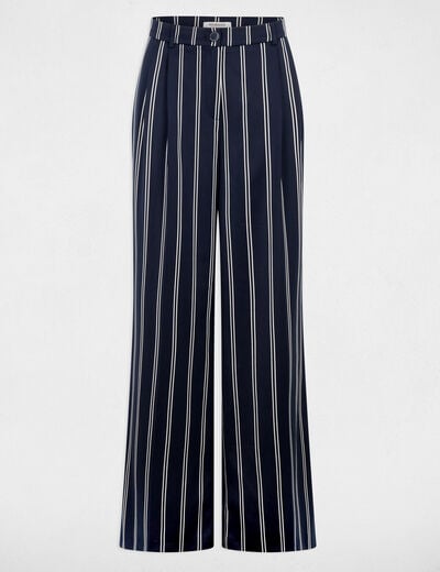 Hoge taille wijde broek marineblauw vrouw