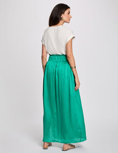 Jupe longue satinée vert femme