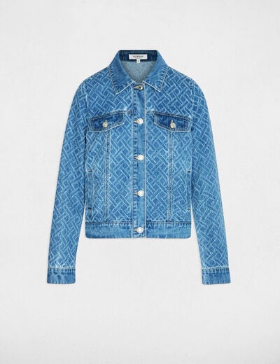 Veste jacquard chevron denim stone femme