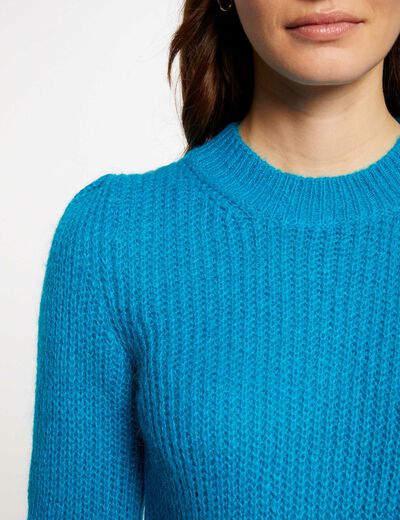 Pull manches longues col montant bleu femme