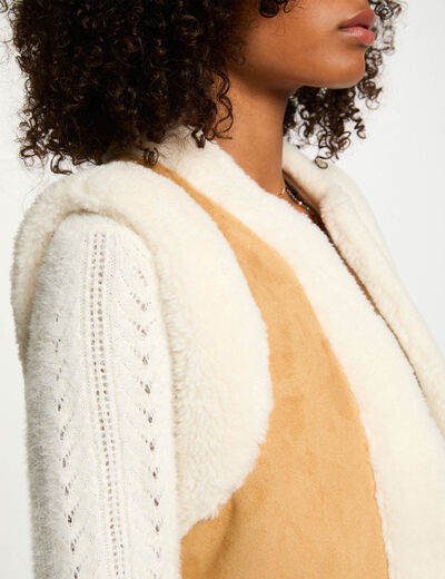Veste droite sans manches camel femme