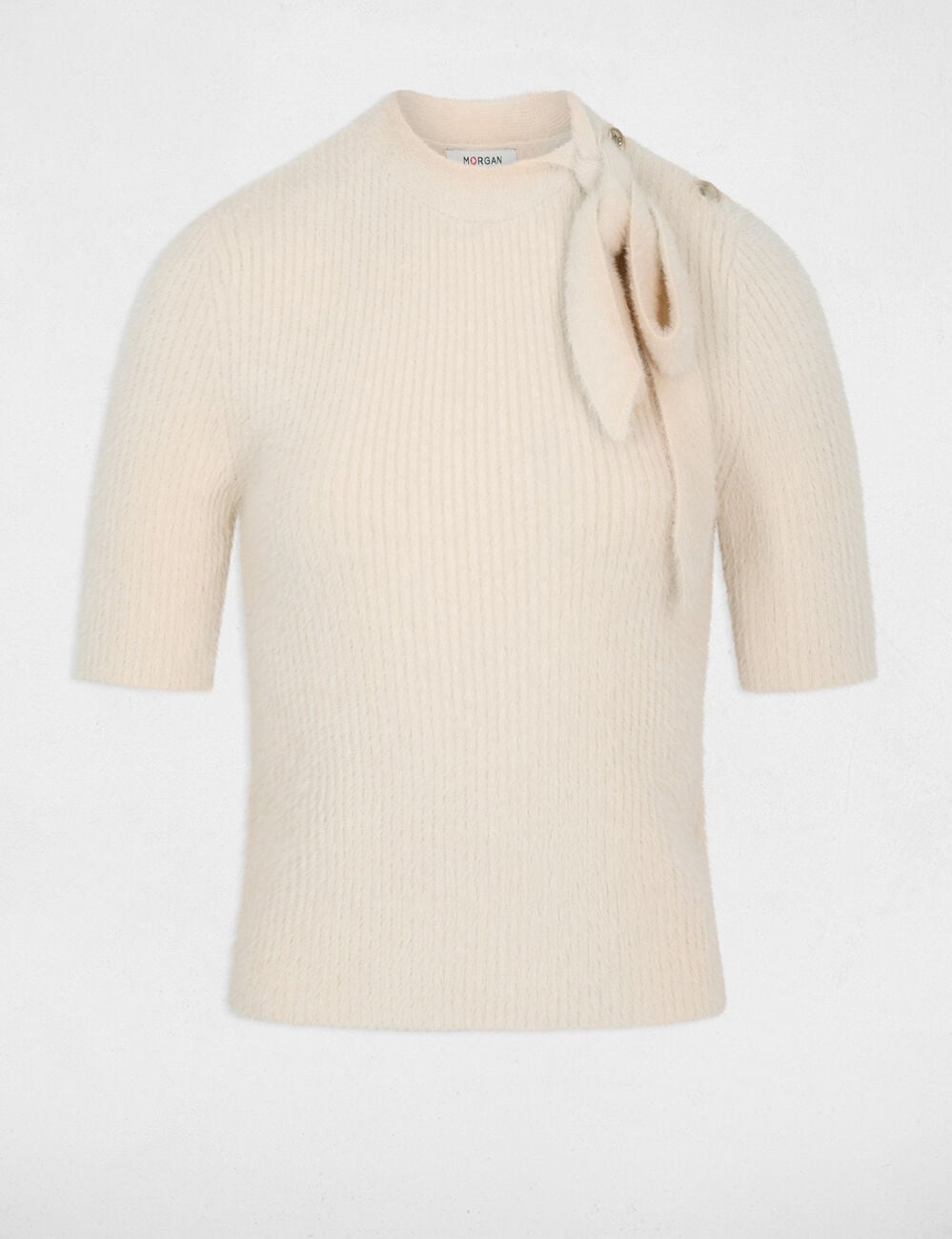 Pull col montant beige femme