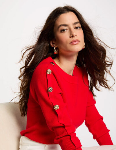 Pull col bateau rouge femme