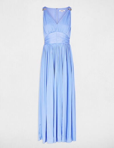 Robe longue col v bleu femme