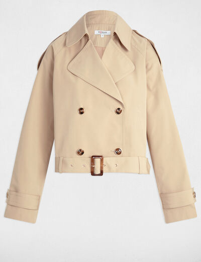 Korte trenchcoat met riem beige vrouw