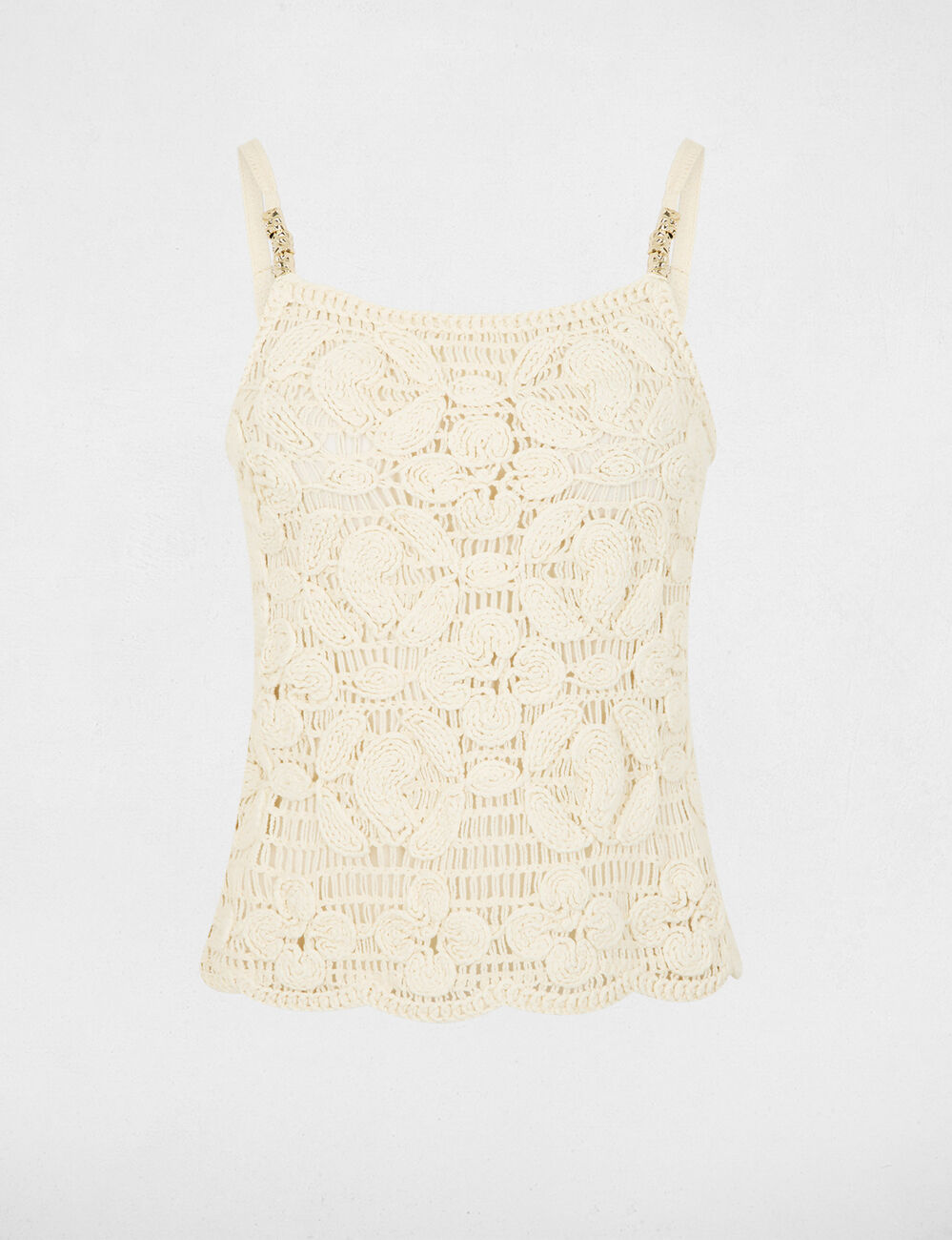 Nauwsluitende top met fijne bandjes licht beige vrouw