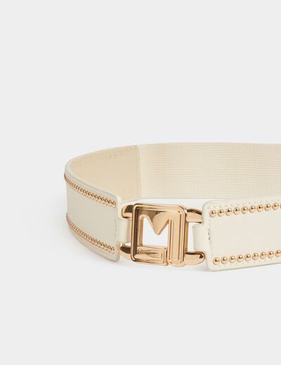 Ceinture élastiquée à clous ivoire femme