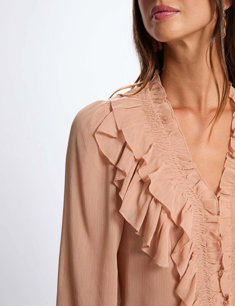 Chemise fluide col v rose saumon femme