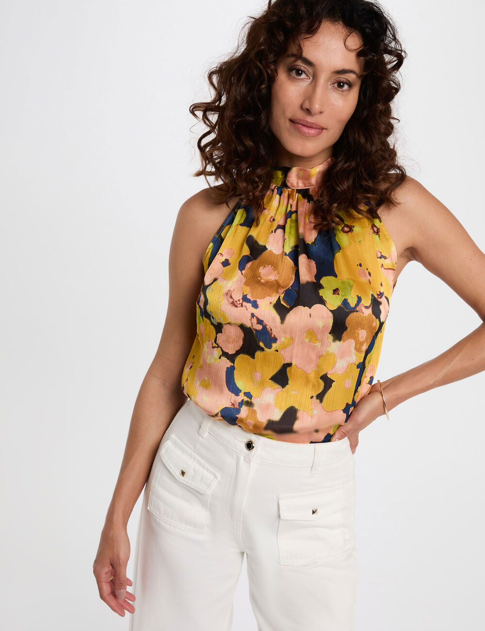 Top fluide col montant multicolore femme