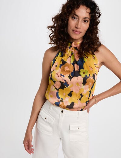 Top fluide col montant multicolore femme