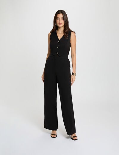 Lange jumpsuit met V-hals zwart vrouw