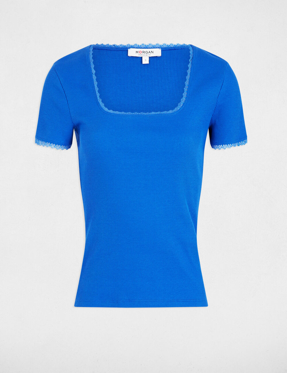 T-shirt korte geribbelde mouwen bleu electrique vrouw
