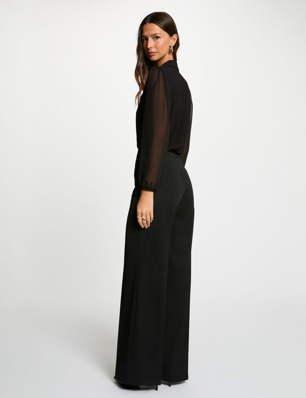 T-shirt voile boutonné noir femme