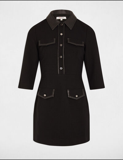 Robe courte ajustée tweed noir femme