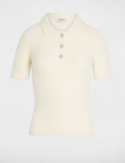 Pull court col à revers ivoire femme