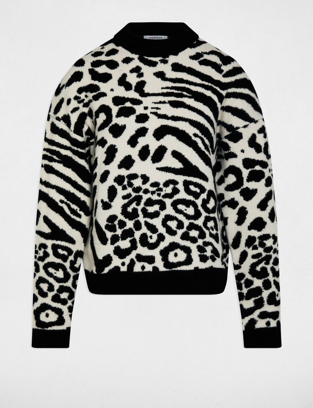 Pull court jacquard ivoire femme