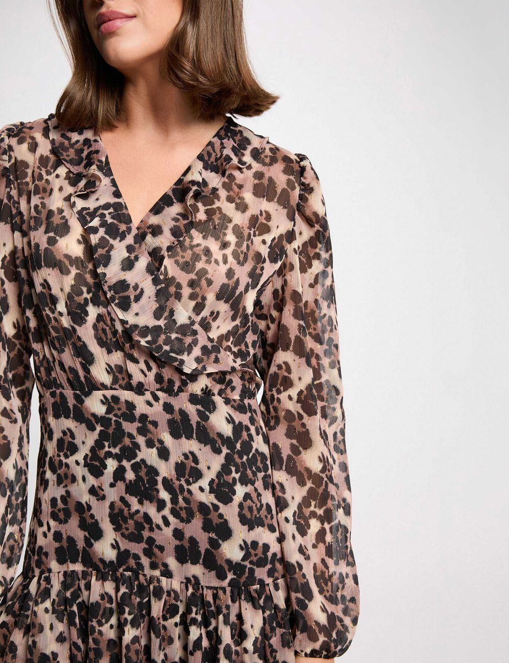 Robe courte col v multicolore femme