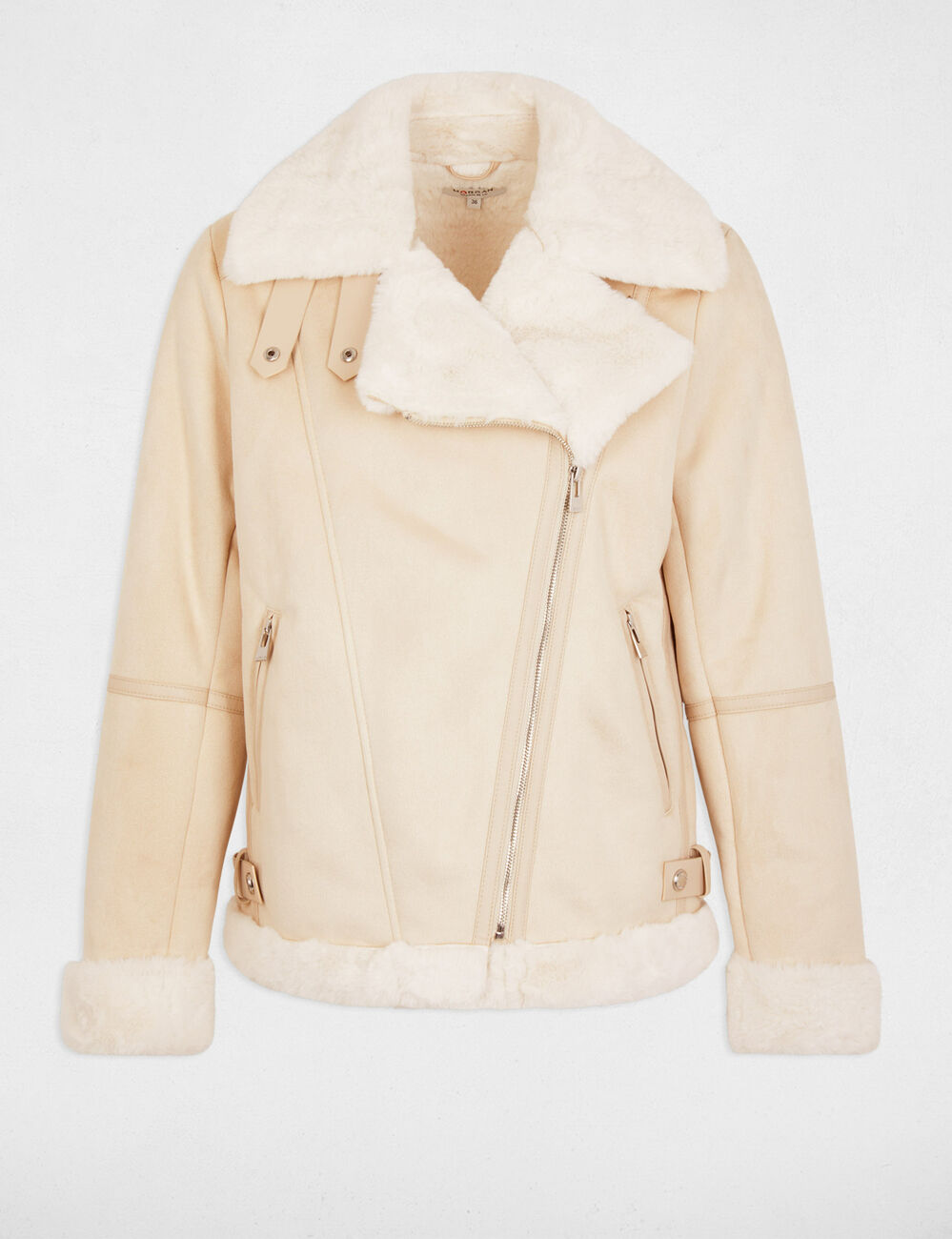 Suède-look jas met rits ivoor vrouw
