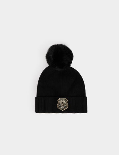 Bonnet à pompon noir femme