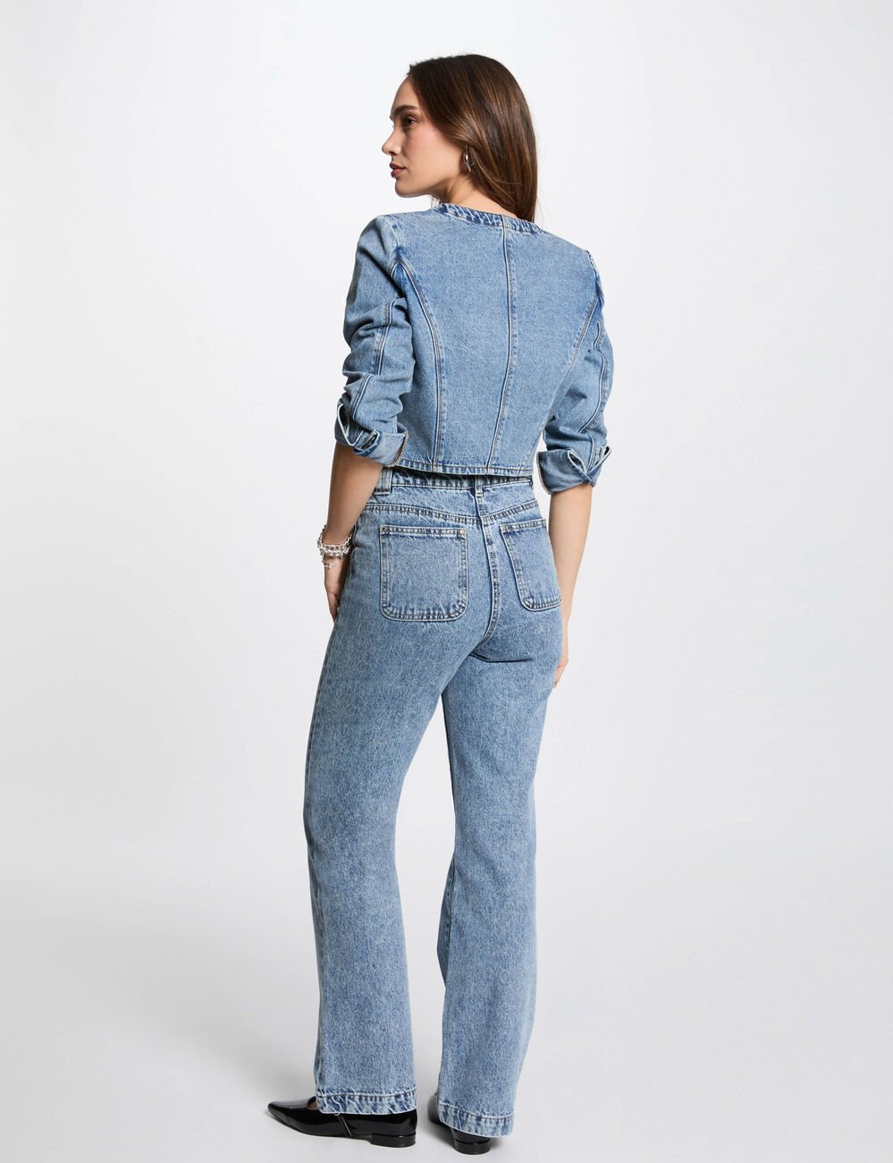 Korte spijkerjas dubbel stone washed denim vrouw