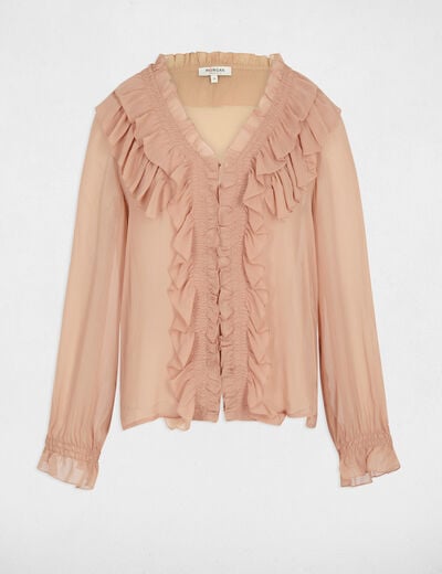 Vloeiende blouse met V-hals zalmroze vrouw