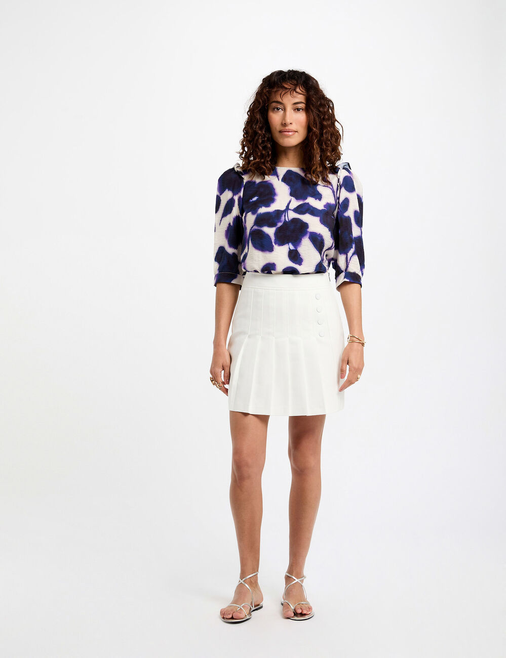 Blouse met 3/4 mouwen en bladprint meerkleurig vrouw
