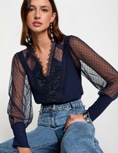 T-shirt manches longues bleu marine femme