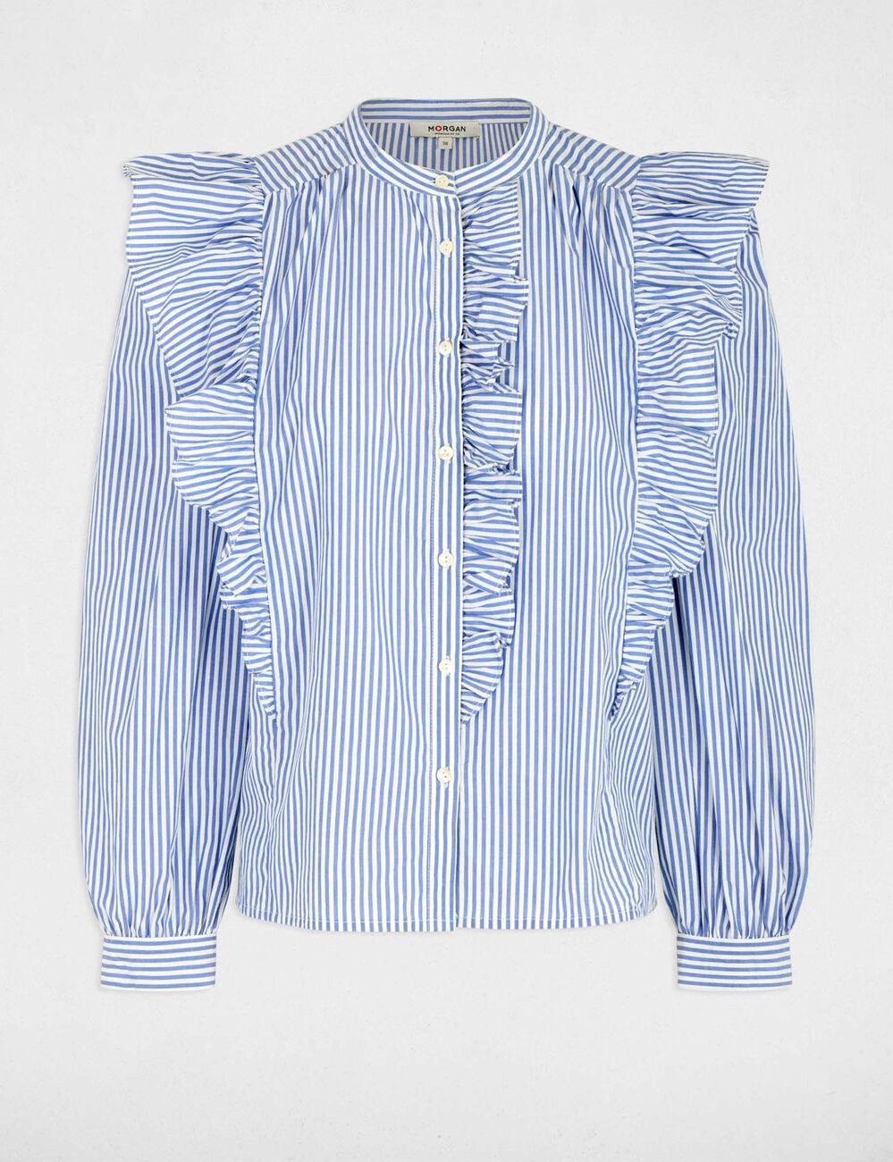 Chemise ray&eacute;e col mao bleu ciel femme
