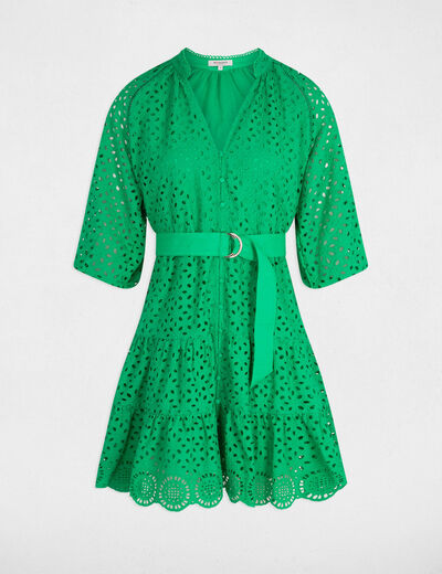Robe courte trapèze brodée vert femme