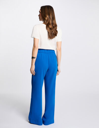 Wijde broek met plooien bleu electrique vrouw