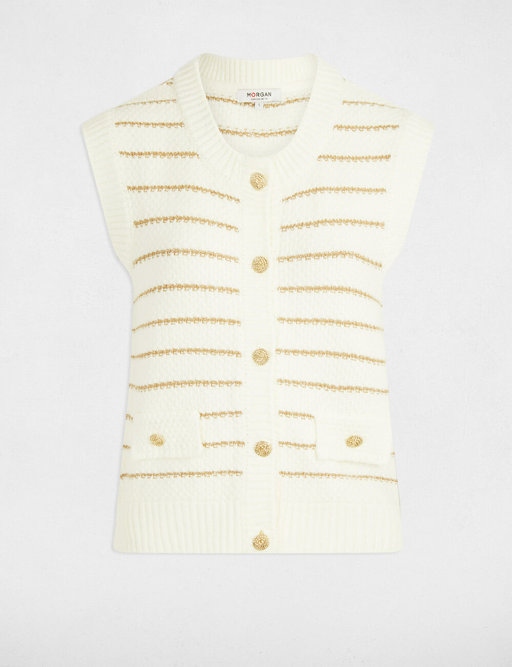 Mouwloos gestreept vest beige vrouw