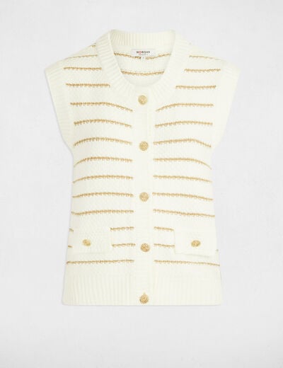 Gilet sans manches rayé beige femme