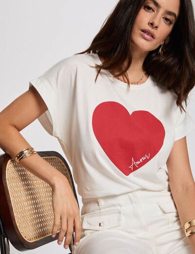 Recht T-shirt met opdruk helder wit vrouw