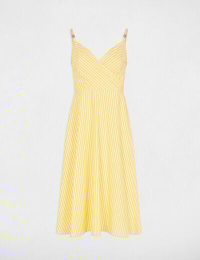 Robe cache-coeur ray&eacute;e jaune clair femme