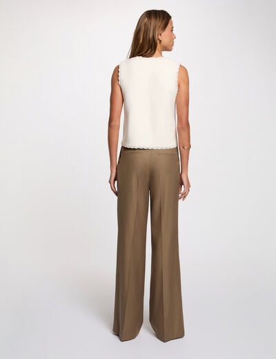 Pantalon large &agrave; plis vert kaki femme