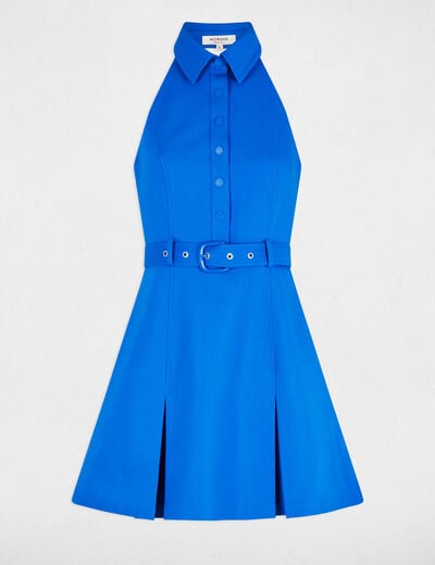 Robe courte ajustée plis bleu electrique femme