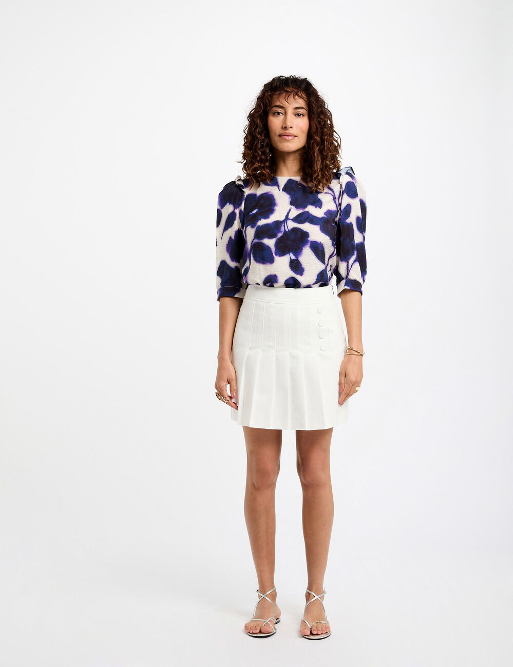 Jupe courte plissée blanc femme