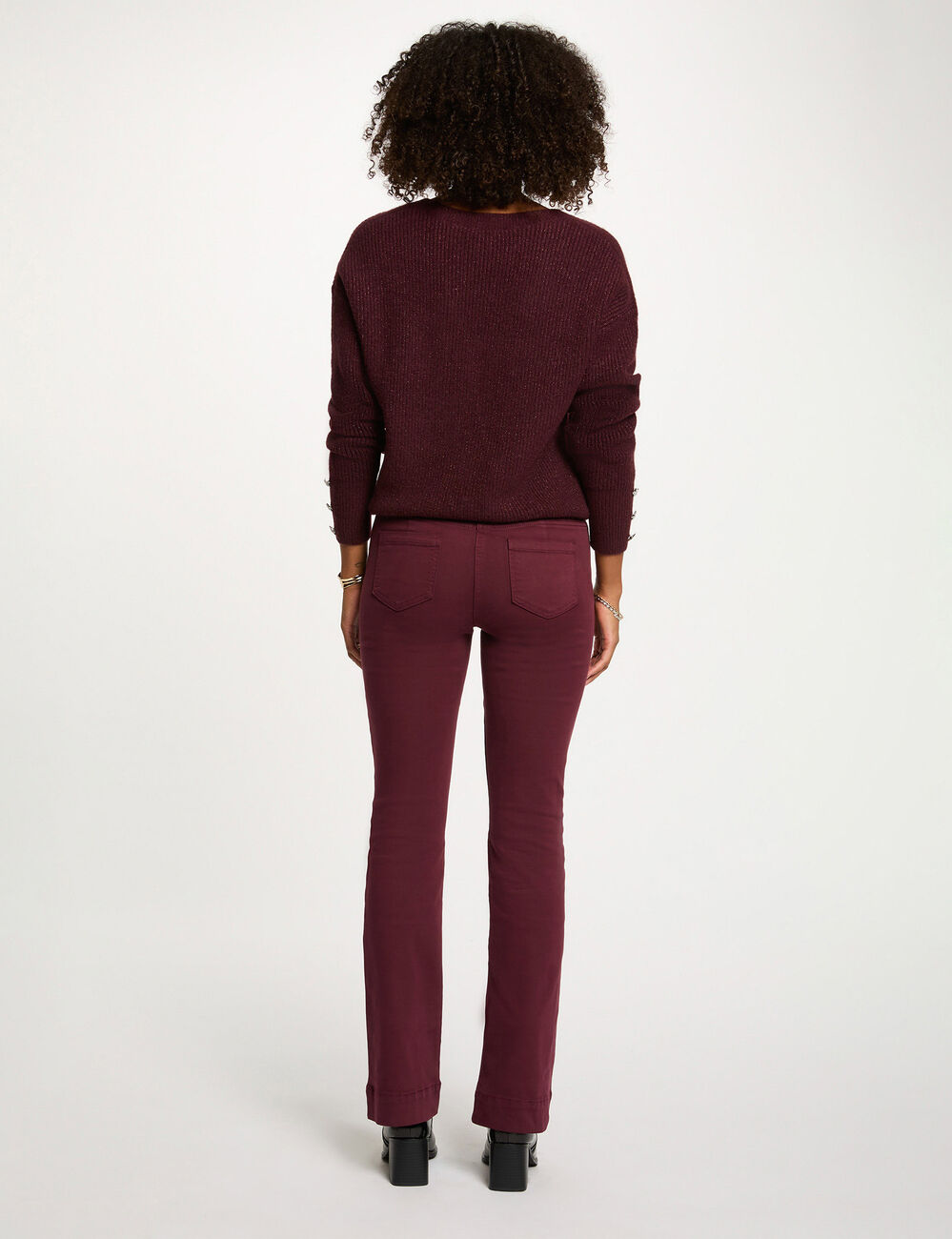 Pull col en V oversize prune femme
