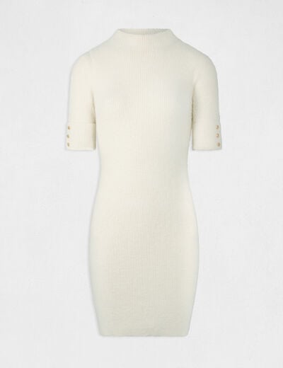 Robe tricot ajust&eacute;e manches courtes ivoire femme