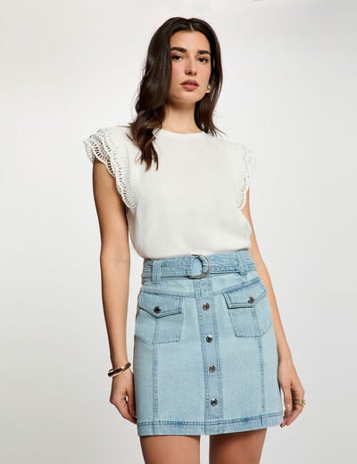 Jupe courte en jean denim bleach femme