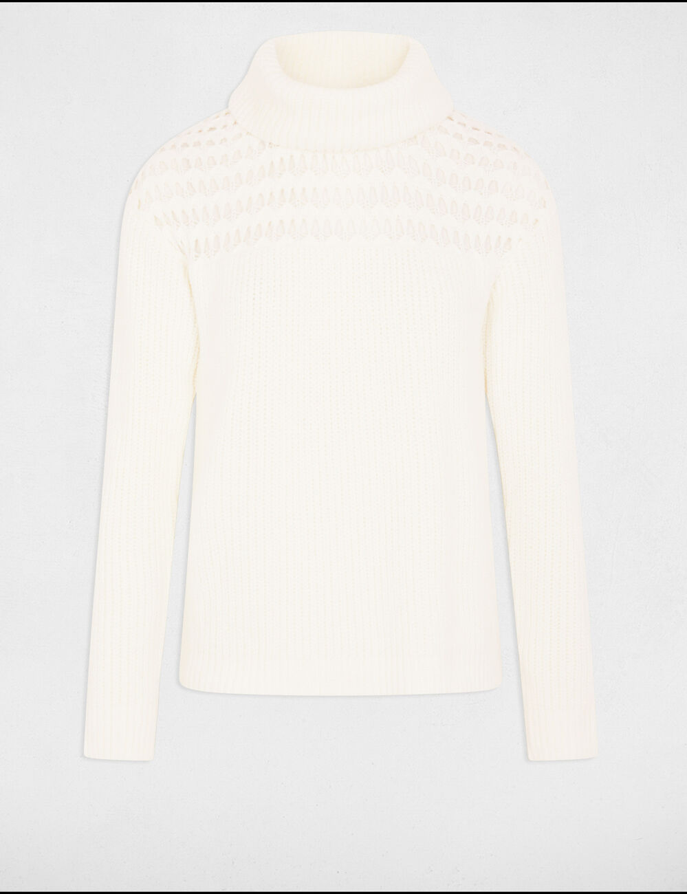 Pull col roulé manches longues ecru femme