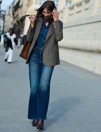 Jean large taille haute denim stone femme