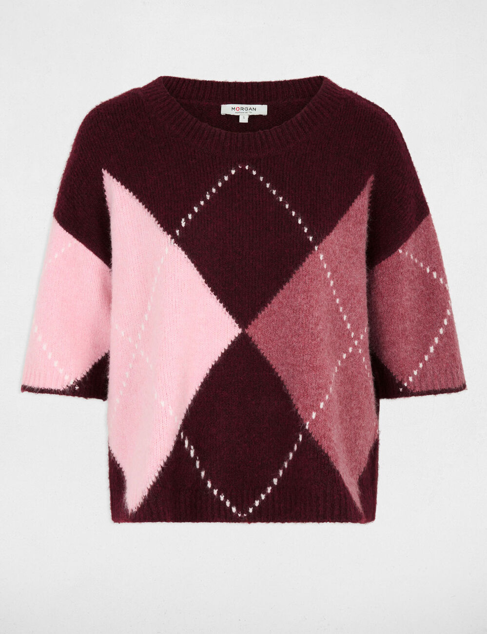 Jacquard trui met ronde hals pruim vrouw