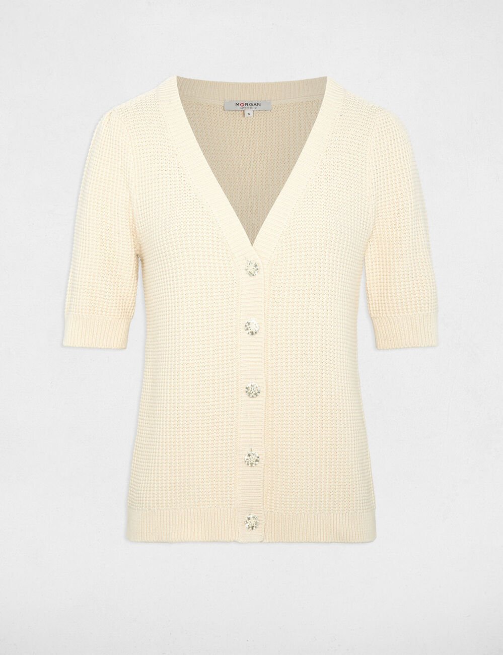 Gilet ajust&eacute; col v ivoire femme