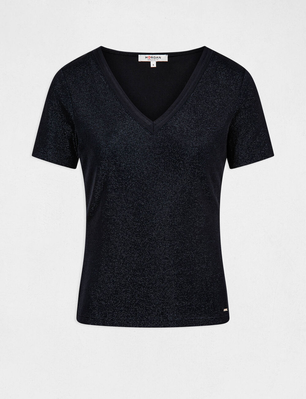 T-shirt manches courtes avec col en V bleu marine femme