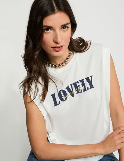 Recht T-shirt met ronde hals helder wit vrouw