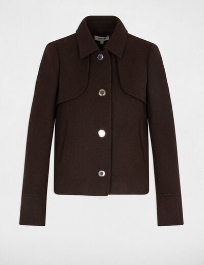 Manteau court boutonné marron foncé femme