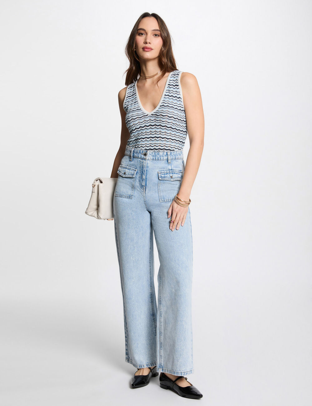 Mouwloze tricot top meerkleurig vrouw